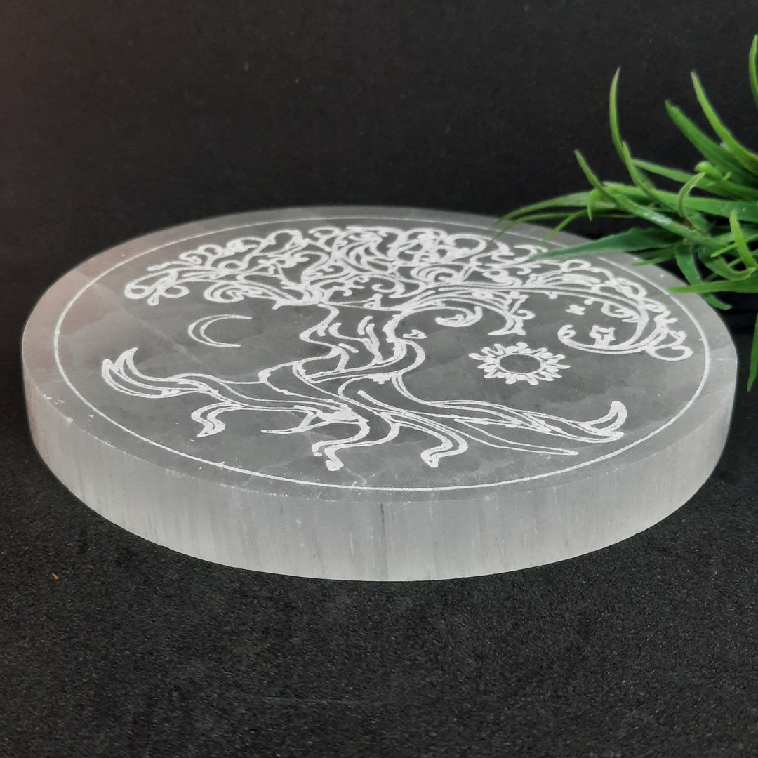 Selenite Charge Plate - Tree of Life 12cm